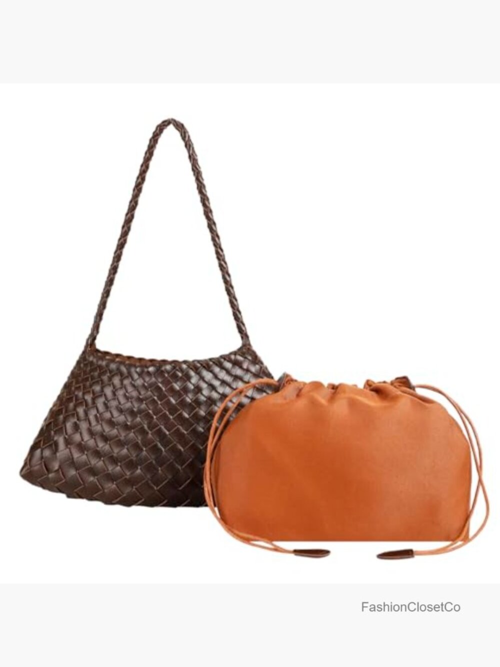 Basket Woven Vegan Leather Hobo Shoulder Bag Tote Purse - Picture 4 of 6